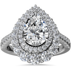 鉑金優雅大小漸變梨形光環鑽石訂婚戒指（3/4 克拉總重量）